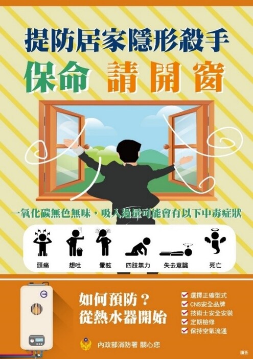 【防災教育】冬季來臨，請本校親師生使用熱水器時留意通風環境圖片
